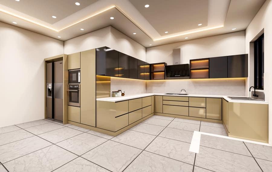Modern modular kitchen with integrated appliances