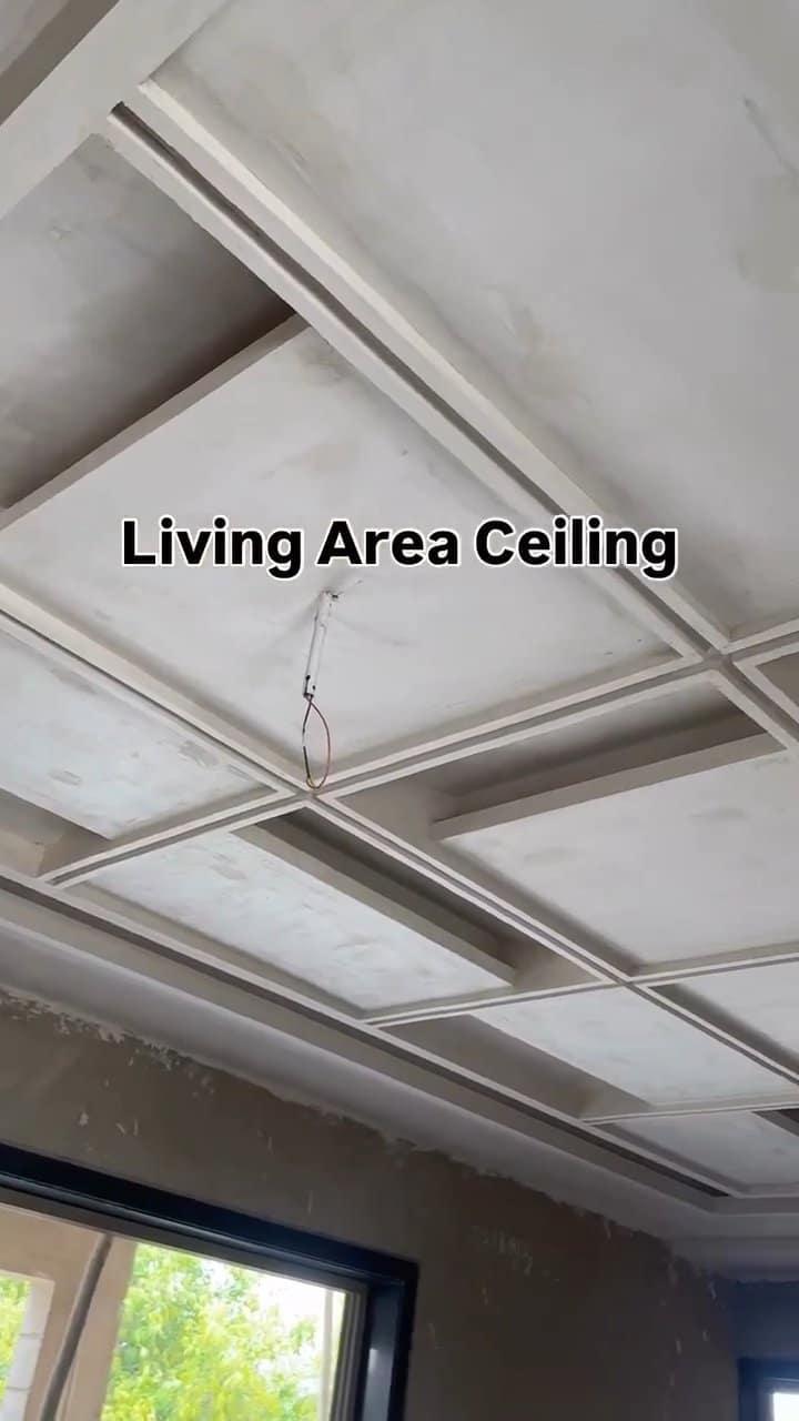 A false ceiling under construction, plaster stage, marked 'Living Area Ceiling'