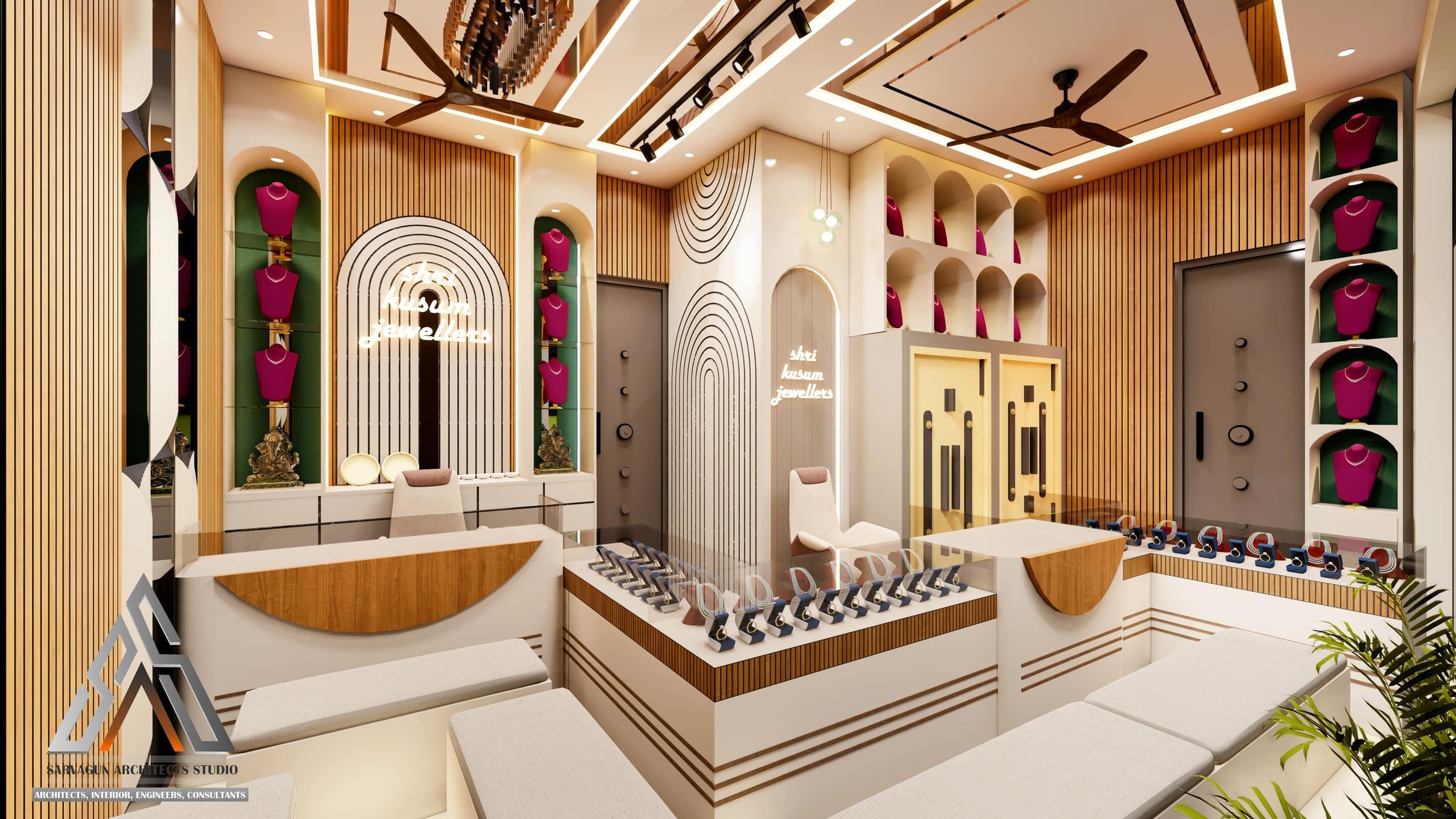 Jewellery showroom interior with arched display niches